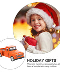Orange Pickup Truck Miniature Model Toy For Kids Room Decor And Party Favors Realistic 4.92 Inch Collectible Vehicle near gift box.