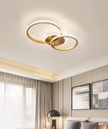 Lit Modern Ring LED Ceiling Light 40W Flush Mount Dual Gold Ring Circles For Living Room Bedroom Kitchen 6000K Cool White With Acrylic Crystal Shade Fixture