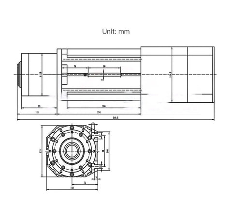 Hella Torquey 9Kw Air Cooled Cnc Spindle Motor 220V 380V detailed technical drawing with dimensions in mm.