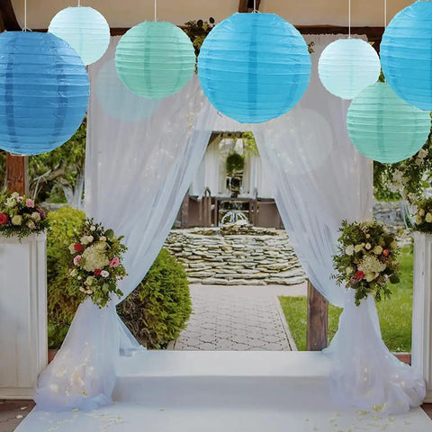 Blue Paper Lanterns Set Of 12 Assorted Sizes 6 Inch 8 Inch 10 Inch And 12 Inch Chinese Round Hanging Lamps used in wedding decor
