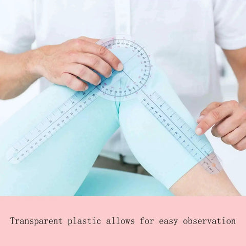 12 Inch 360 Degree Clear Goniometer Protractor For Physical Therapy And Medical Range Of Motion Measurements, Handy Angle Ruler For Clinicians, Students, And Classrooms. transparent plastic goniometer on knee