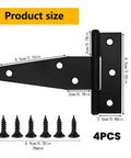 4 Pack 3 Inch T Strap Hinges Heavy Duty Outdoor Black Tee Hinge For Wooden Fences Barn Doors Gates Shed Doors Hardware