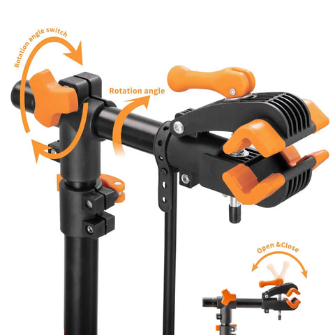 Foldable Bike Repair Stand With Magnetic Tool Tray And 360 Degree Head for 20 to 29 inch mountain bikes close-up view