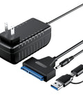 Fast SATA To USB 3.0 And USB C External Drive Adapter For 3.5 And 2.5 Inch SSD HDD Reader With Plug And Play Data Transfer And 12V 2A Power Adapter For Easy Backup And On The Go Recovery, black