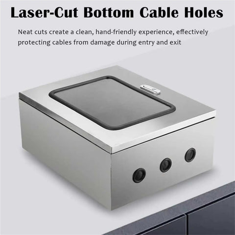 Weatherproof 36x24x6in Electrical Junction Box With Clear Viewing Window Built To Last Heavy Duty 2mm Thick Wall Mount Enclosure For Indoor Outdoor Use Rugged Metal Electrical Chest For Home And Industrial Panels, side view with bottom cable holes