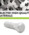 Built Tough Steel Wheel Studs M12x15 Thread Five Piece Extended Hub Screws For Chevy Toyota Lexus Replacement Parts In Matte Silver Finish, close-up view.