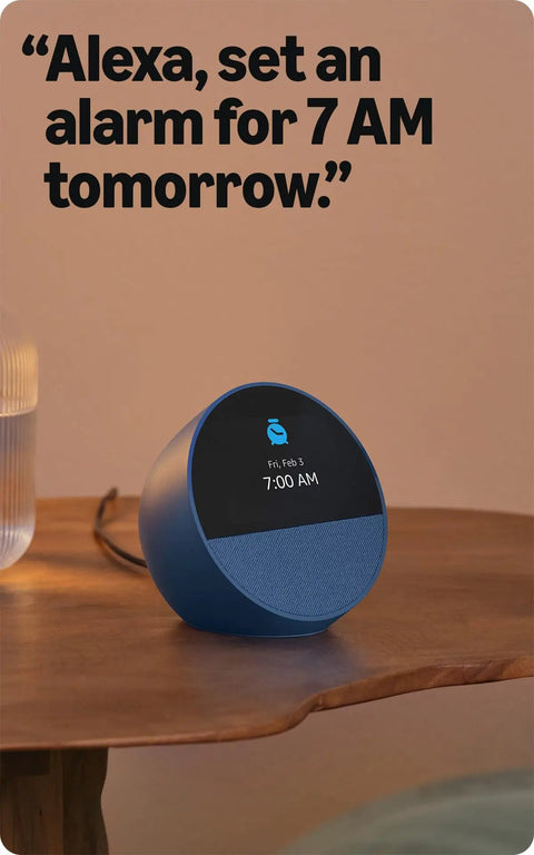 Dope Wireless Smart Alarm Clock With Sleek Build And Thumping Bass Solid For Nightstands Or Kitchens Checks Weather Streams Tracks Manages Connected Devices Glossy Black on a wooden table.