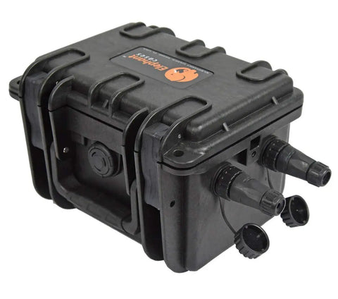 Knockout Waterproof Kayak Battery Box For Securely Housing 12V And Ah Batteries With Slick IP68 Rated Dual Two Pin Connectors.