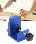 Rock Solid Oblique Hole Locator And Pocket Hole Jig Kit for Precise Woodworking Joint Alignment in blue aluminum alloy.
