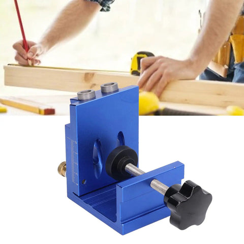 Rock Solid Oblique Hole Locator And Pocket Hole Jig Kit for Precise Woodworking Joint Alignment in blue aluminum alloy.