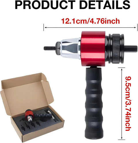 M3 To M8 Electric Rivet Gun Adapter Kit For Cordless Drill Quick Change Blind Riveter Insert product pack with dimensions shown.