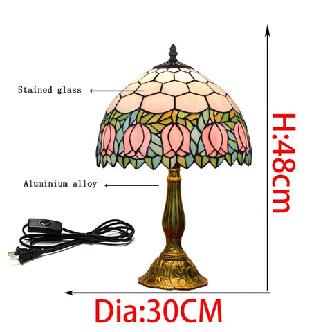 Cozy Pink Tulip Tiffany Style Stained Glass Table Lamp 12 Inch Wide 18 Inch High With Aluminum Base E26 Bulb Included