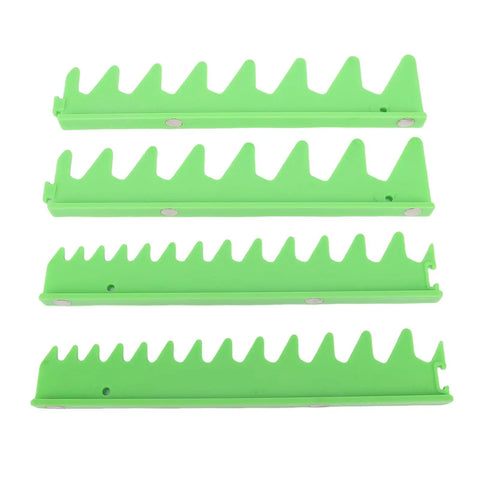 Magnetic Wrench Rail Set And Holder Rack For 20 Tools with Durable Plastic Storage, shown in green with magnets for secure wrench parking