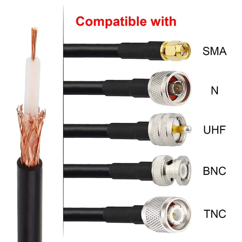 RG174 Coaxial Cable 100 Feet 50 Ohm High Flexibility For Radio And DIY Antennas with SMA, N, UHF, BNC, TNC connectors.