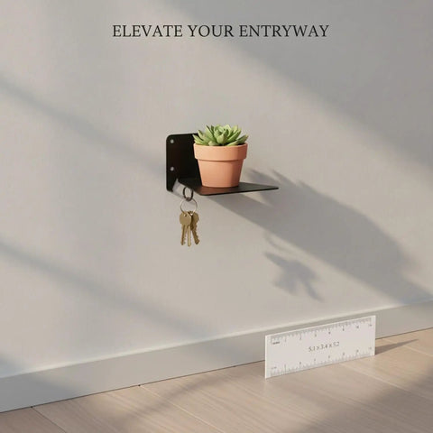 Floating Shelf Bracket Made From Cold Rolled Steel - Invisible Wall Mount with plant and keys, minimalist design for decor.