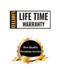 Limited lifetime warranty badge with best quality premium service gold ribbon emblem.