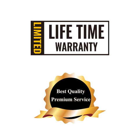 Limited lifetime warranty badge with best quality premium service gold ribbon emblem.