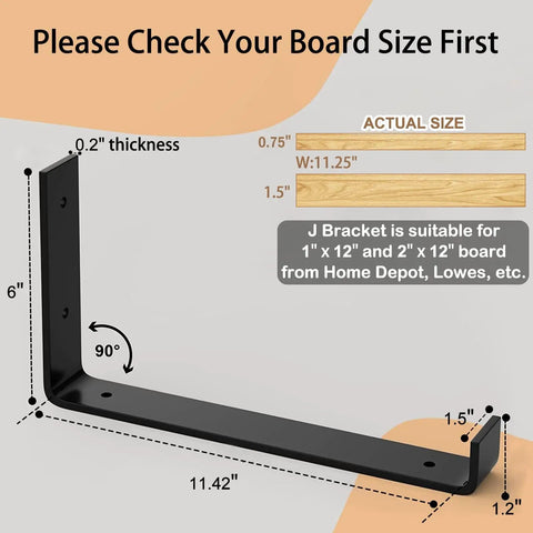 Heavy Duty 12 Inch Wall Shelf Brackets 6 Pack Black Iron For 11.25 Inch Boards Garage Kitchen Laundry Room Floating