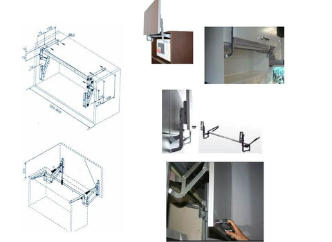Diagram and installation of Cabinet Door Vertical Swing Lift Up Stay Pneumatic Arm Kitchen Mechanism Hinges (Silver)