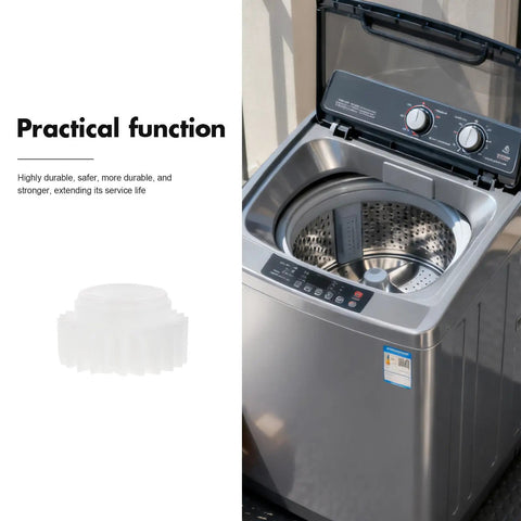Washer Clutch Ratchet Replacement Part With Durable Plastic For Smooth Operation And Everyday Laundry Fix In Home Washers Boss Level Wear Resistant Gear For Easy Maintenance And Reliable Laundry Repair, white gear shown beside top-load washer