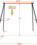 Built Tough Heavy Duty A Frame Swing Stand For Your Backyard With 440 Lbs Weight Capacity Durable Powder Coated Steel Frame Great For Hammock Chairs And Swing Sets, showing dimensions and weight capacity.