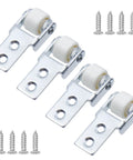 4 Pack Sliding Door Roller Wheels 0.6 Inch Track Guide For Cabinets Furniture Trundle Beds And Drawers Replacement Metal Pocket Door Pulleys Nylon Wheels Glide Silently Across Tracks No Squeak Zinc Plated Mounting Plates, with screws