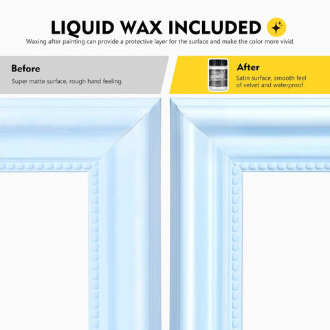 Comparison of furniture corner before and after using liquid wax from Chalk Furniture Paint Set With Nine Colors In Ultra Matte Finish.