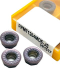 Grab These Premium Carbide Turning Inserts For Your CNC Lathe Machine Set With Tough Wear Resistant 15TF Geometry Rpmw And Rpmt Grades For Heavy Metal Cutting And Precision Machining Work Every Time, RPMT1204 inserts in packaging.