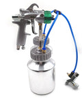 Heavy Duty Double Nozzle Spray Gun 1.3mm Tip Pneumatic Paint Sprayer Built Tough Stainless Steel with dual 1000ml pots.