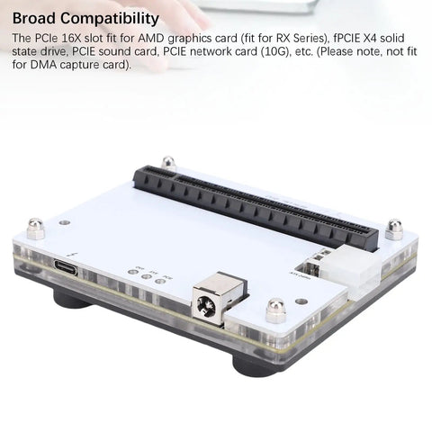 Transform Your Gaming Rig With This Thunderbolt 3 4 External PCIe Graphics Card Dock showing PCIe slot and connections on a white surface.