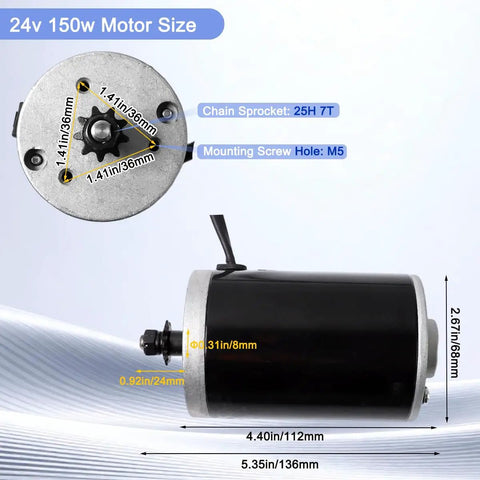 MY6812 24V 150W Electric Scooter Drive Motor With 9 Tooth 25H Sprocket Brushed DC Motor Calibrated 2750 RPM And 0.52 Nm Torque For Easy Replacement Or DIY Builds, 68mm x 136mm