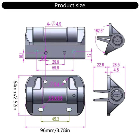Technical drawing of 2 Pack Weatherproof Gate Hinges With Safe Spring Mechanism and Tension Control Tool showing dimensions
