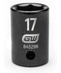 Heavy Duty 1/2 Inch Drive 6 Point Impact Metric Socket, 17mm Size, Chrome Molybdenum Steel, front view showing markings.