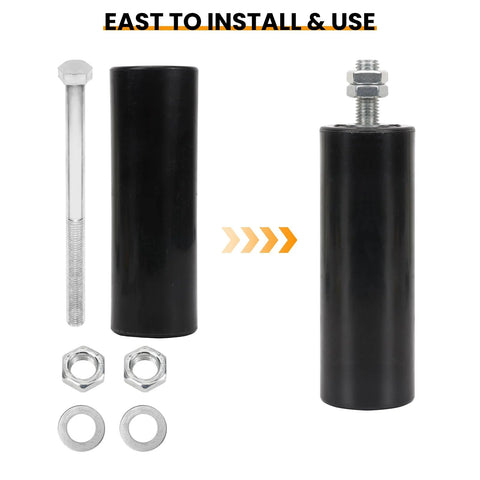 Two Pack Gate Roller Guide Kit With 6 Inch Universal Heavy Duty Sliding Gate Rollers And Nylon Wheel Hardware Set Includes 2 Sets Of Rollers And Installation Screws For Easy Durable Gate Sliding System, showing parts and bolts