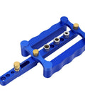 Rock Solid Self Centering Doweling Jig 6 Piece Aluminum Alloy Drill Bit Locator viewed from above, featuring precise adjustment knobs.