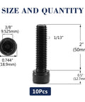 Badass 10 Pack Of 1/2 13 X 2 Inch Socket Head Cap Screws 304 Stainless Steel Hex Bolts with size measurements and details.