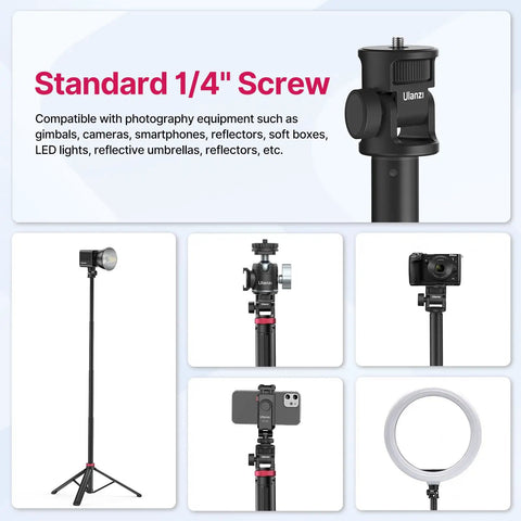 Extendable 81 Inch Photography Light Stand With 360 Degree Ball Head, One Quarter Inch Screw, Portable Adjustable Tripod for Cameras