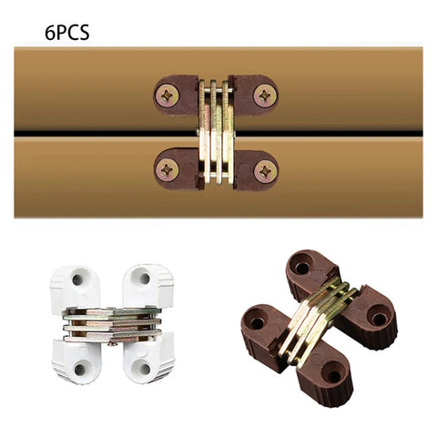6 Pieces Hidden Hinges Set For Cabinets And Doors Built To Last With Plastic And Iron Construction Concealed Folding Hinges Brown