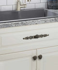 Antique Bronze Cabinet Pulls With Plate, 6.5 Inch Zinc Alloy Handles Set Of Six Installed on Kitchen Drawer