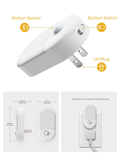 2 Pack Motion Activated Night Lights Plug In Wall Lights With Auto On Sensor Warm White 3000K Adjustable Brightness 30 And 60 LM