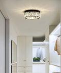 Modern round chandelier in hallway, semi flush mount crystal ceiling light with open bottom design, G9 socket, black finish