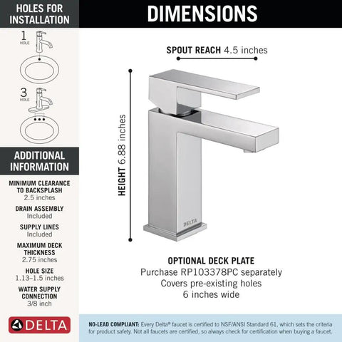 Matte Black One Hole Bathroom Faucet For Vanity With Easy Install No Fuss Sleek Modern Sink Tap Push Pop Drain Assembly Included Fits 1 Or 3 Hole 4 Inch Install Deck Plate Included with dimensions and installation options