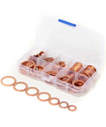 120 Piece Sump Plug Washer Set Dope Copper, 8 Sizes, Clear Plastic Box, leak-free seals for cars and machinery