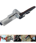 Air Angle Belt Sander And Grinding Machine Kit With 1/4 Inch Air Hose Fitting compact pneumatic tool in silver for precision work.