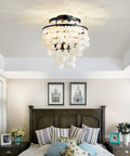 Capiz Shell Semi Flush Mount Ceiling Light in Matte Black for Bedroom and Kitchen Dope Coastal Style Pendant Fixture