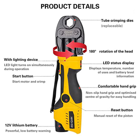 Power Up Plumbing Press Tool Kit With Battery Powered Hydraulic Pipe Press Tool For Copper Pipes Includes 2 Batteries And 3 Jaws DN25