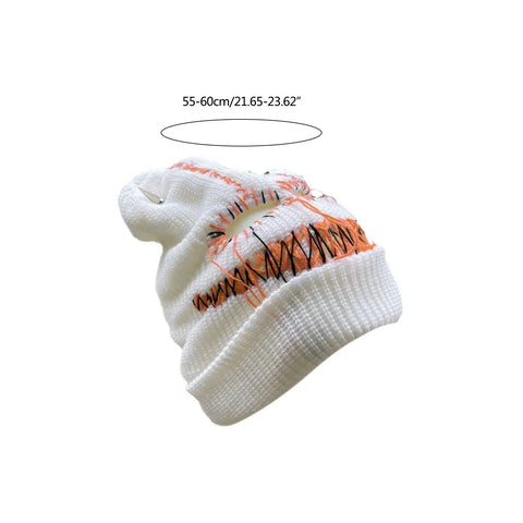 Distressed Balaclava Face Mask With Halloween Spooky Style in white knit, fits 55-60cm, funny scary knit full face ski mask style.