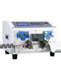 Heavy Duty Automatic Electric Wire Stripper And Cutter Machine Strips Cuts Together Handles Sheathed Cables Point One To Six Millimeter Gauge Built Tough No Hassle, front view showing control panel and feed rollers.