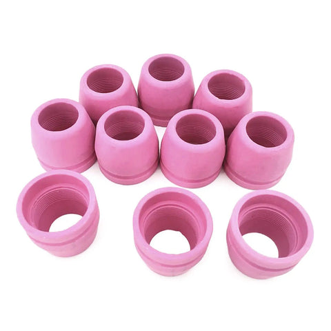 Get 10 Pcs Plasma Torch Nozzles For SG55 AG60 WSD60 Kits That Make Cutting Projects A Breeze And Keep Your DIY Repairs Slick And Smooth, pink ceramic nozzles.