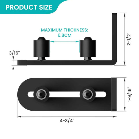 Adjustable Sliding Barn Door Floor Guide With Flat Bottom Design In Black 1 Piece Heavy Duty Steel Rail Nylon Roller dimensions